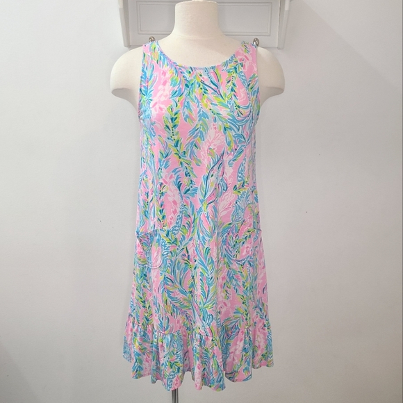 Lilly Pulitzer Kristen Flounce Shift Dress in Unicorn of the Sea Print XS/S - Picture 4 of 13